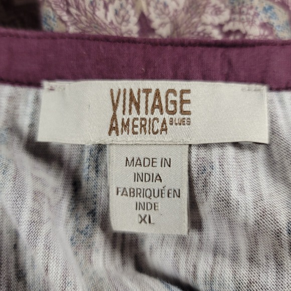 VINTAGE AMERICA BLUES MIX PURPLE PRINT PEASANT TUNIC BLOUSE WOMENS XL NWT - Picture 5 of 9